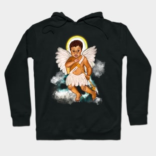 The Best Valentine’s Day Gift ideas 2022, Cupid.... baby angel holding an arrow with halo - curly Afro Hair and gold arrow Hoodie